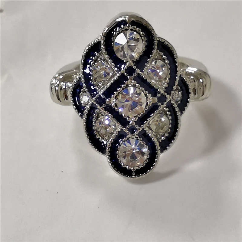 925 Anillos серебряные Винтажные белые кольца с камнями для женщин кольцо темно-синяя эмаль. Кольцо из эпоксидной смолы роскошные ювелирные изделия Bague Femme Girl Mujer