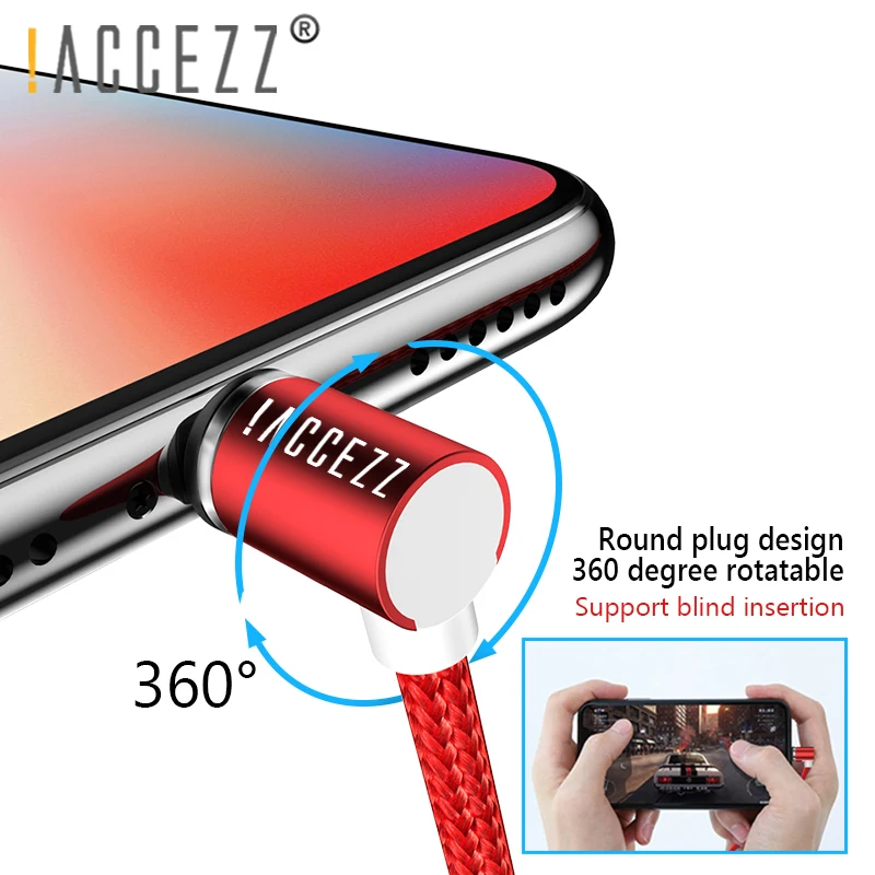 ! Магнитный кабель ACCEZZ L образной формы для быстрой зарядки iPhone XS MAX XR Micro USB Type C Samsung