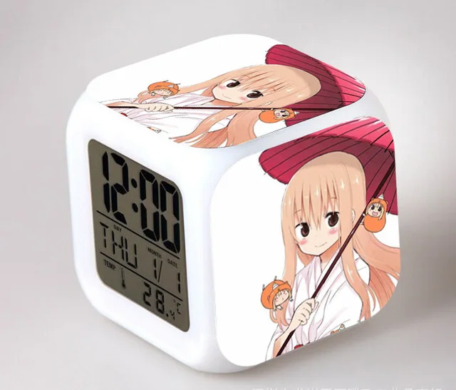 Японское аниме Himouto! Umaru-chan светодиодный цифровой будильник с 7 цветами, детский Ночной светильник, часы для спальни, reloj despertador - Цвет: Золотой