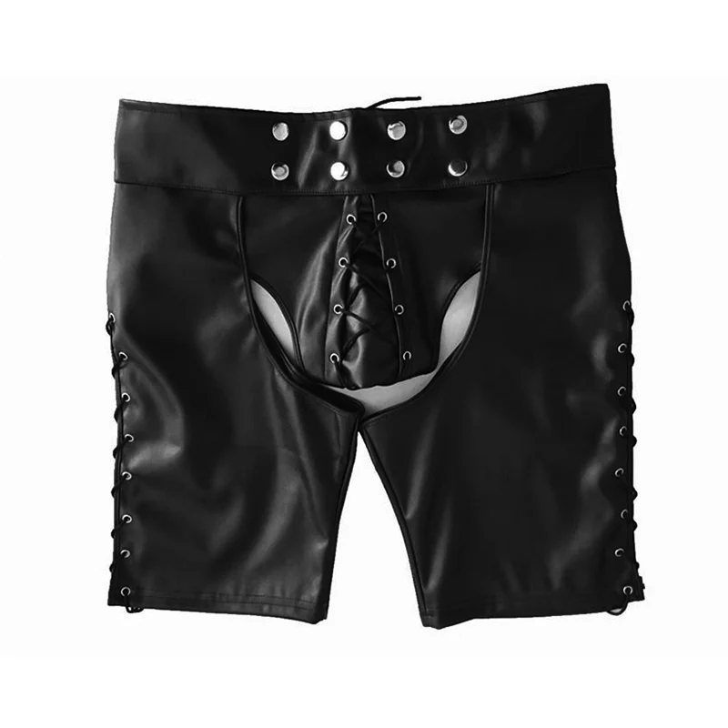 Мужские черные трусы-боксеры с открытой промежностью и шнуровкой | Тематическая