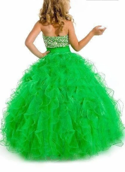 

2017 Girl's Formal Dress Halter Green Beaded Crepe Ball Gown Girl's Pageant Dresses Girl's Pageant Dresses Formal Occasion MC055