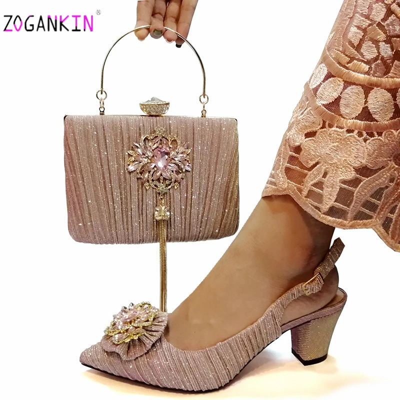 Золотистые босоножки и клатч в нигерийском стиле итальянская обувь сумочка