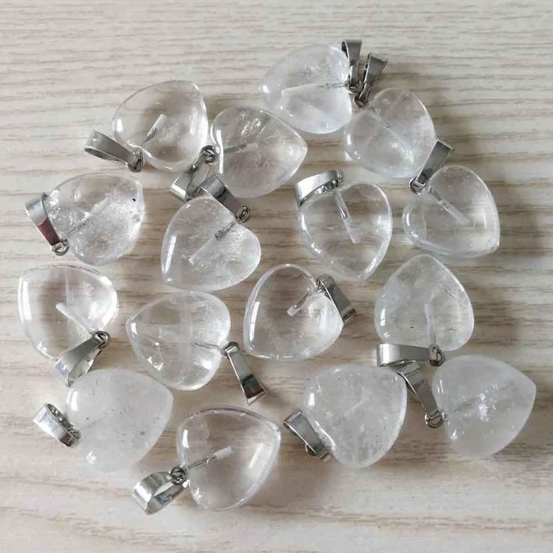 

Fashion natural white crystal stone charms 15mm small heart pendants for DIY jewelry making 50pcs/lot Wholesale free shipping