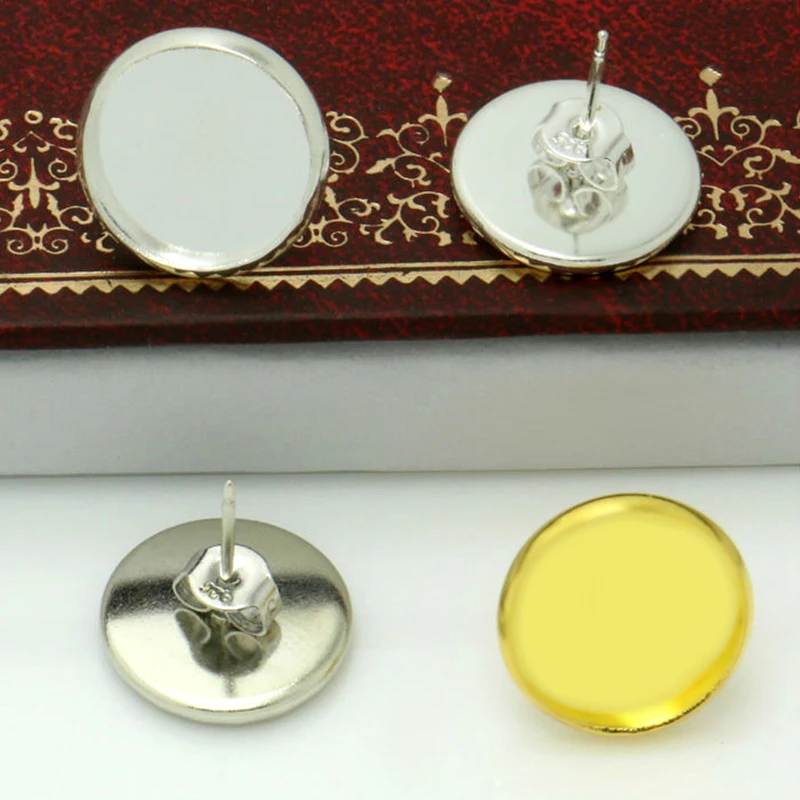 20pcs/lot Copper Blank Earring Base 10mm Cabochon Cameo Settings Bezel Tray DIY Jewelry Making