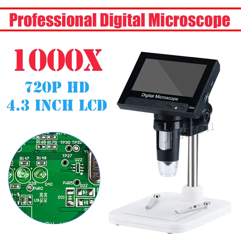 Профессиональный 1000X USB цифровой видеомикроскоп 4 3 дюймов HD LCD биологическая лупа