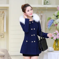 2017 autumn and winter women woolen jacket outerwear slim hooded large fur collar thickening medium long wool coat and jacket