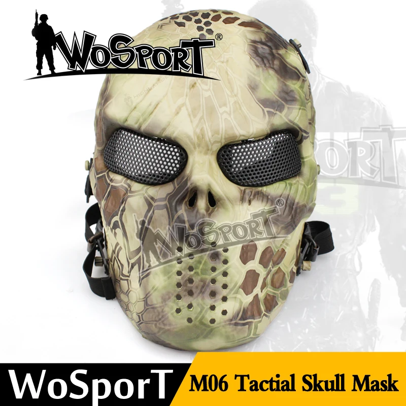 

Камуфляжная тактическая маска WOSPORT Ghost M06, уличная Военная маска для пейнтбола, страйкбола, с защитой черепа, на все лицо, для вечерние НКИ, Хэ...