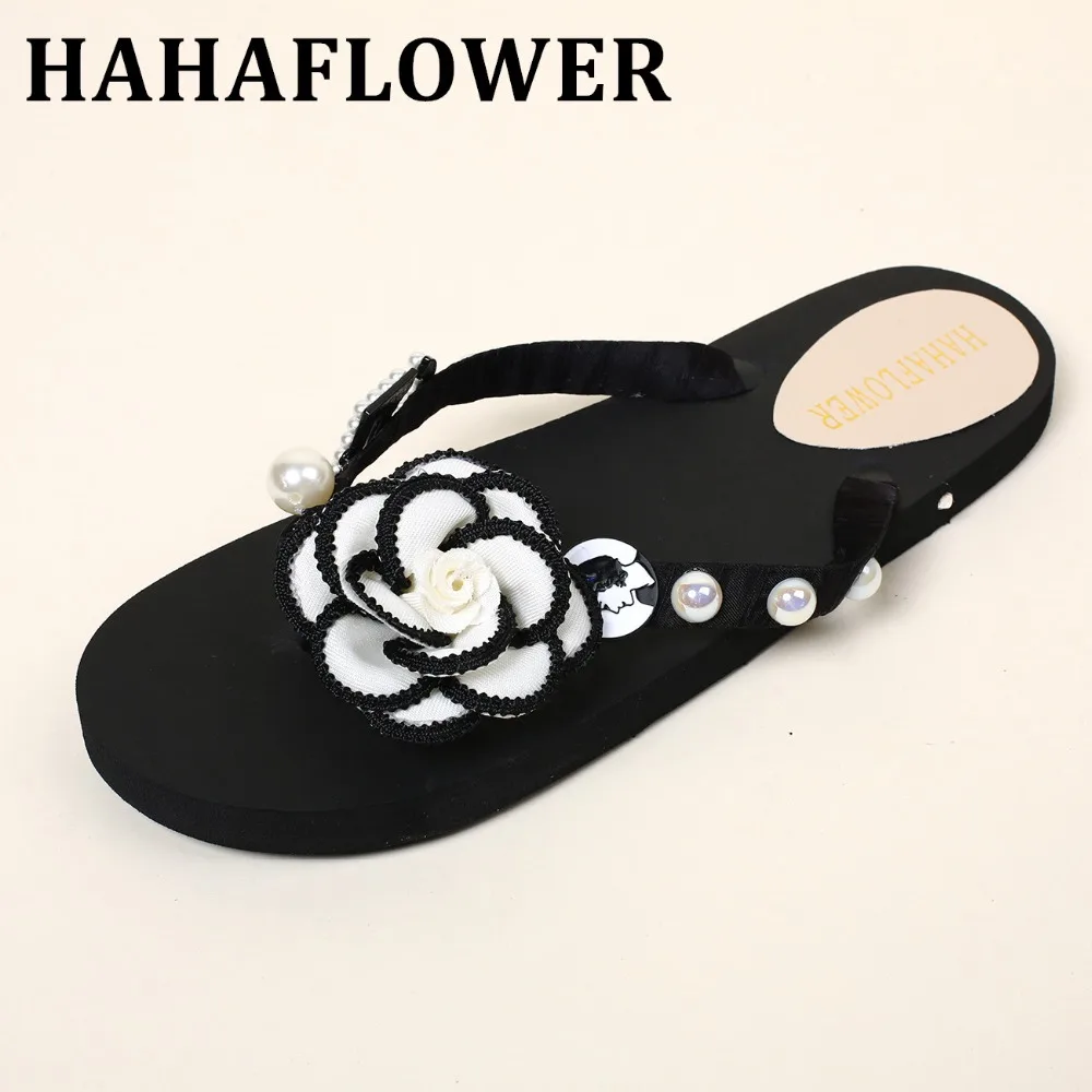 HAHAFLOWER милые шлепанцы с цветком камелии летние женские повседневные сандалии