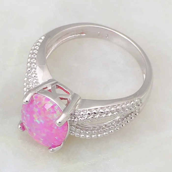 Вечерние кольца для женщин Розовый огненный опал серебряный цвет Ювелирное