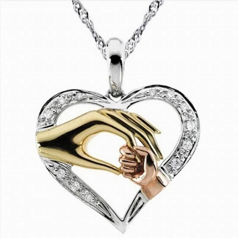 

ZN Mother and Child Hand In Hand Pendant Necklace Gift for Mother Daughter Sister Grandmother Friends Jewelry