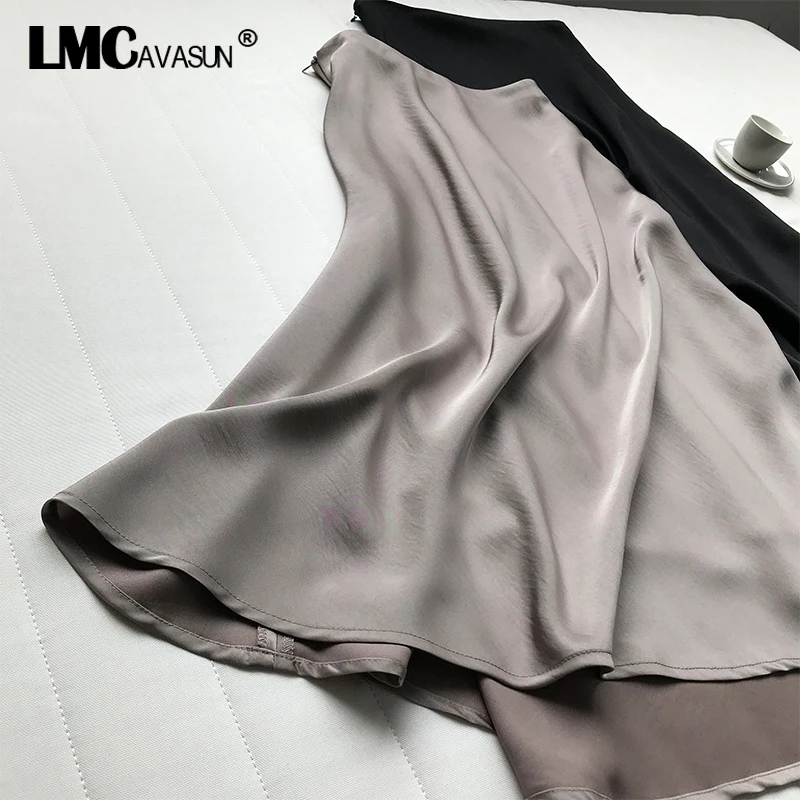 LMCAVASUN летняя модная Женская атласная длинная юбка с высокой талией Мягкая Корейская макси юбка