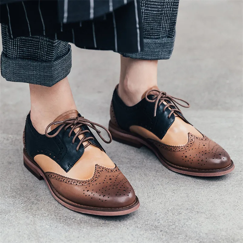 Женские туфли-броги FEDONAS черные туфли из натуральной кожи на шнурках