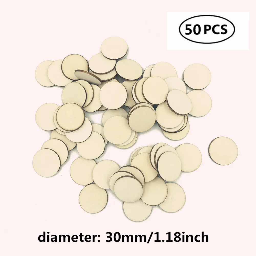 50pcs 30mm 1.18inch 10-80 мм необработанный круглый деревянный круглый вырез для свадебного стола разброс украшение круглое деревянное ремесло - Цвет: 50pcs 30mm 1.18inch