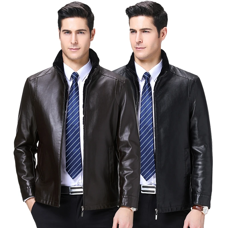 

2019 Men's Autumn And Winter Trench Coat Leather Winter Warm Fur Lining Jackets Outerwear Parka