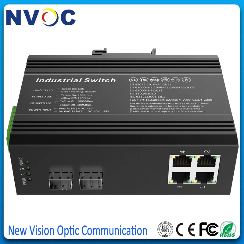 4POE 10/100/1000M IEEE802.3af/at + 2SFP 1000M за исключением SFP неуправляемый промышленный
