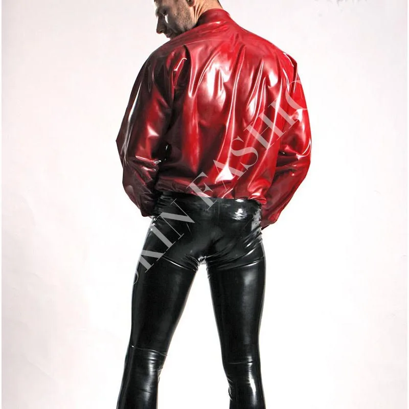 Бесплатная Доставка! Мужская красная Модная рубашка из латекса с длинными