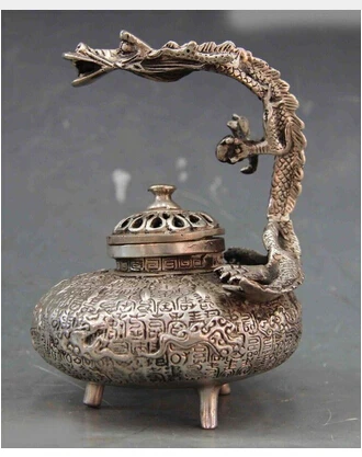 

5.5 budismo blanco Copper Silver Dragon incensario incienso quemador estatua copper decoration bronze factory Pure Brass