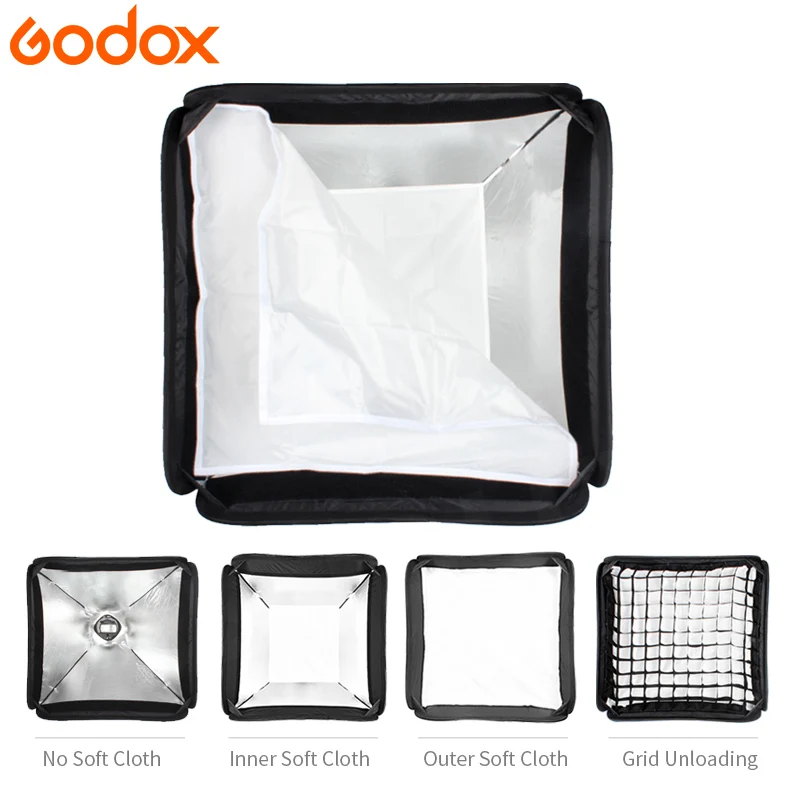 Софтбокс Godox 60x60 см с сеткой + s образный кронштейн держатель сумка для переноски