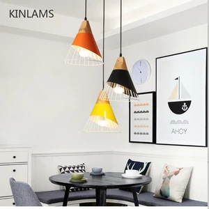 Современные деревянные подвесные светильники провод для люстры, комнатное освещение, цветная железная лампа с абажуром, освещение для столовой, домашнее освещение