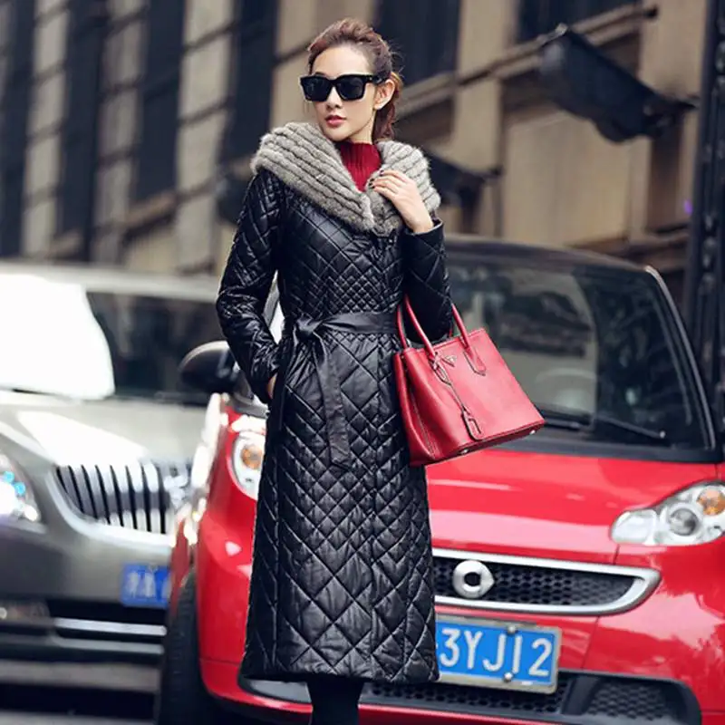 2020 Winter New Fashion Genuine Leather Down Jacket Women Sheep Skin Slim Long Ladies Coat High Quality Thicker Outerwear PR274 | Женская