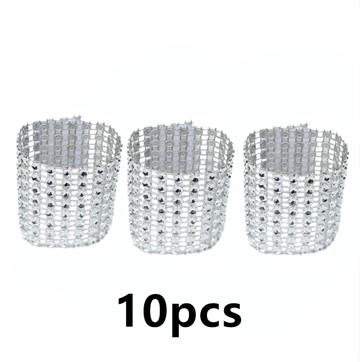 10PCS Silver 1/10 шт. цвета: золотистый, Серебристый кольца для салфеток стулья пряжки свадебное мероприятие Украшения банты со стразами ручной работы Вечерние поставки - Цвет: 10PCS Silver