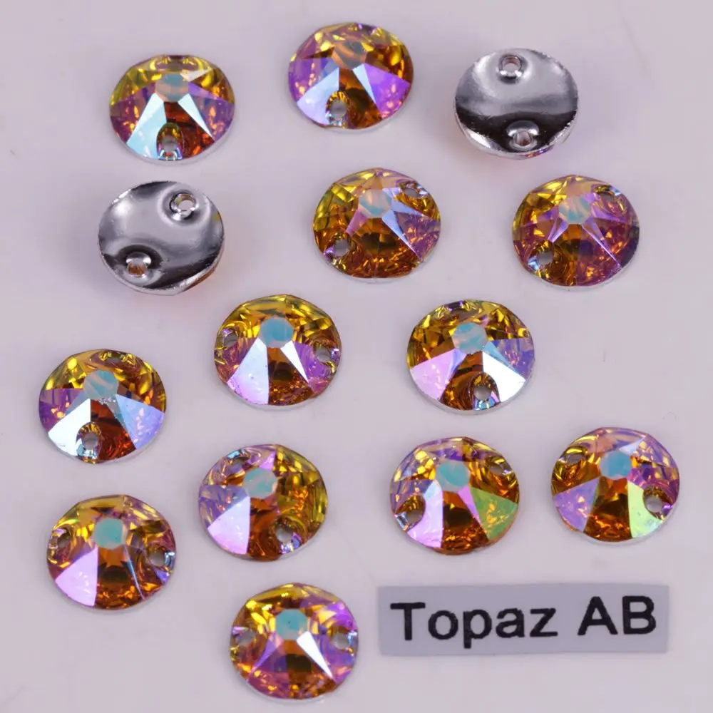 Topaz AB 100 шт./лот, хорошее качество 8 мм 10 мм 12 мм цвета AB с плоской задней поверхностью XIRIUS круглая Смола пришивные камни - Цвет: Topaz AB