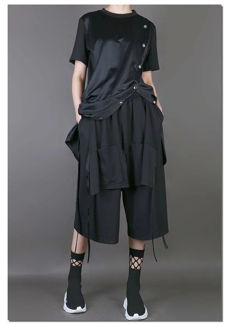 

2020 spring new pants women's port wind fan elastic waist fake two pieces loose thin casual personality tide pants