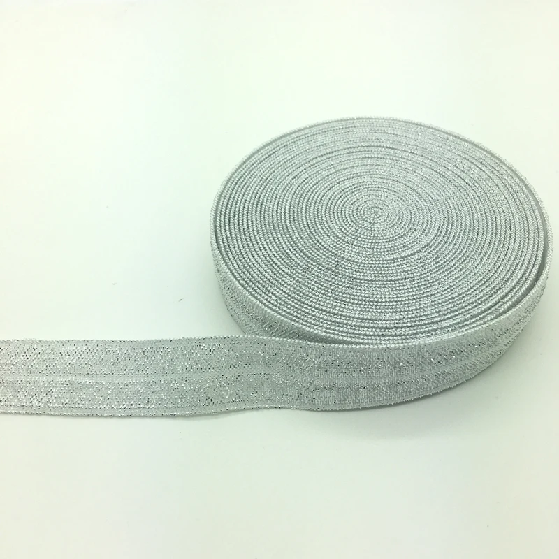 Silver 5 ярдов, 5/8 дюйма(15 мм), эластичная многоцветная лента, эластичная лента, спандекс, атласная лента, сделай сам, кружевная швейная накладка, 30 цветов на выбор - Цвет: Silver