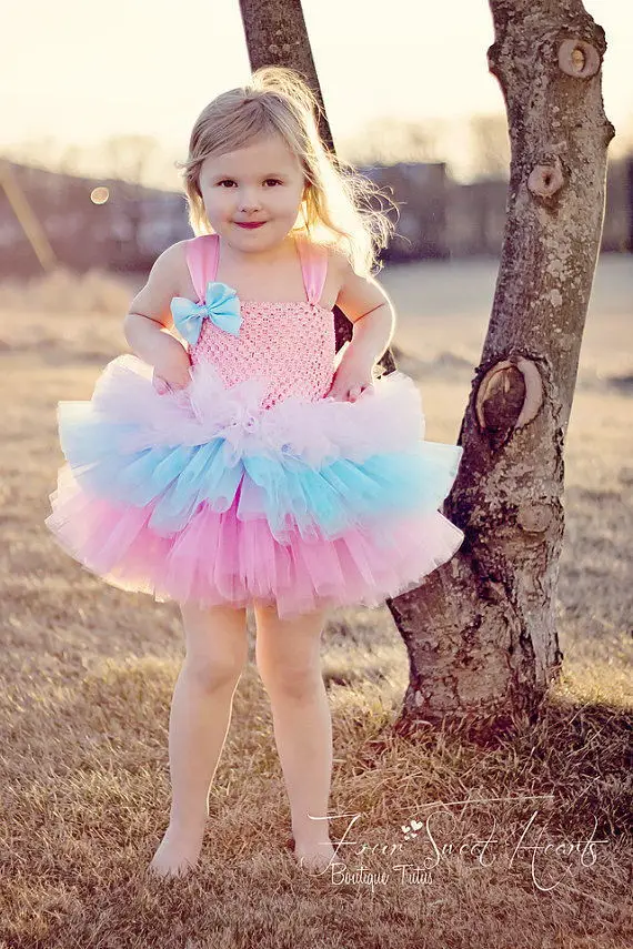 Little Girls 3Layer Cake Tutu Dress Baby Fluffy Handmade Crochet Tulle Tutus Ball Gown with Ribbon Bow Kids Wedding Party | Детская