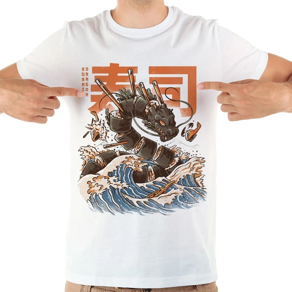 Японский аниме большой суши Дракон kaiju забавная футболка Летняя новая белая