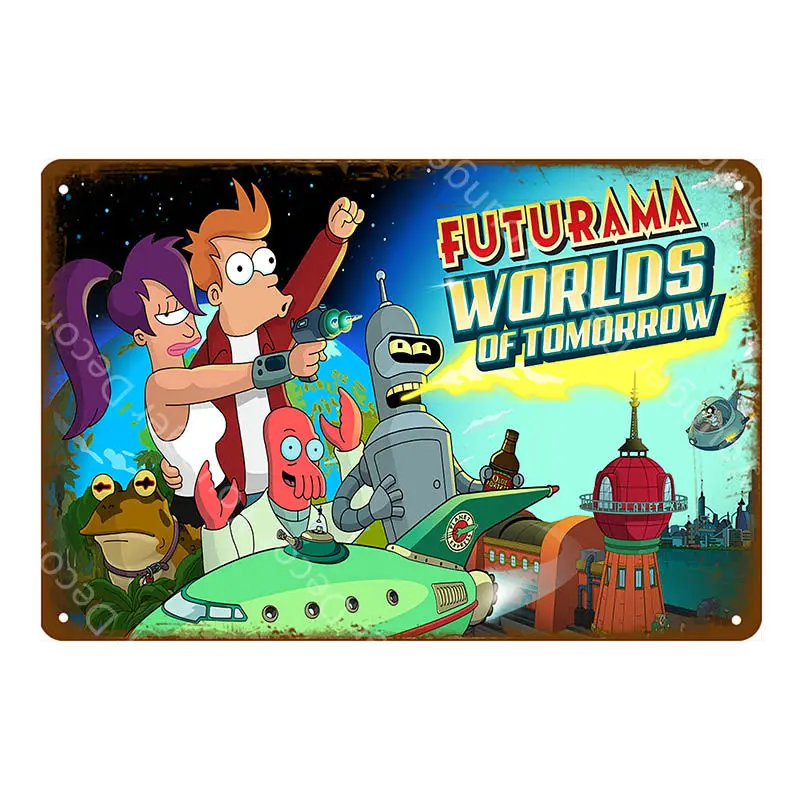 YD6310E Futurama Comics винтажные металлические знаки, плакат, настенная наклейка, декоративная тарелка для комнаты, мультяшная табличка, домашний декор, настенная живопись - Цвет: YD6310E