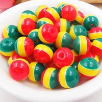 681012mm rasta style red yellow green round stripe resin ball beads perforated for bracelet department spacer necklace making