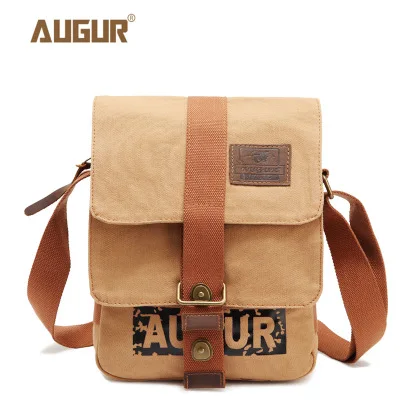 Мужская винтажная сумка-мессенджер повседневная на плечо кофейная Холщовая