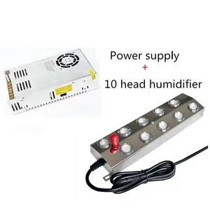 Промышленный ультразвуковой увлажнитель с 10 головками, генератор тумана, распылитель для фонтанов, прудов, теплиц, гидропоники с источником питания