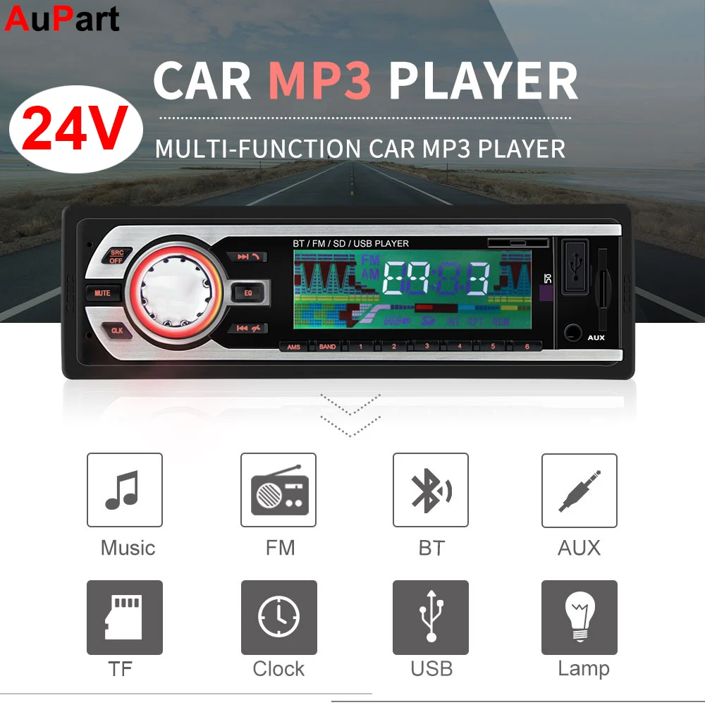 24V грузовик автомобиль радио 1Din Bluetooth Hands Free TF USB MP3 плеер Coche Dash Estereo Poste Para Авто