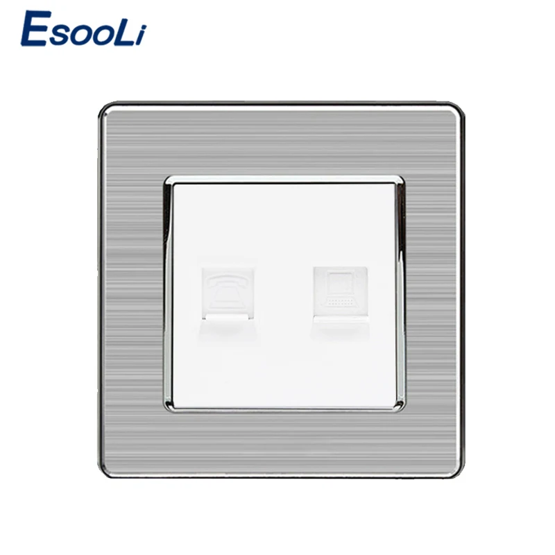Esooli RJ45 разъем для интернет-данных CAT5E с 2 ядрами RJ11 розетка телефона настенная из