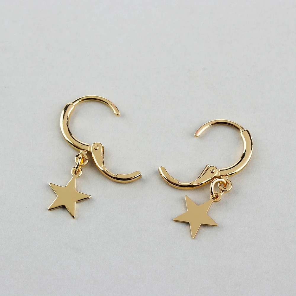 1Pair Small Star Moon Hoop Earrings Gold Color Simple Ear-cuffs Ear Piercing Huggie Earring Tools Jewelry Accessories for Women | Украшения