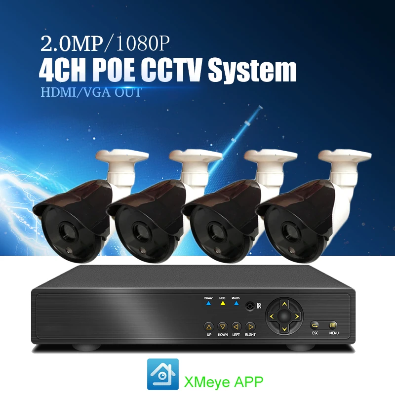 

YiiSPO 4CH POE CCTV система 1080P ip-камера с защитой от атмосферных воздействий ИК ночного видения безопасности 2.0MP камера наблюдения комплект P2P XMeye APP ...