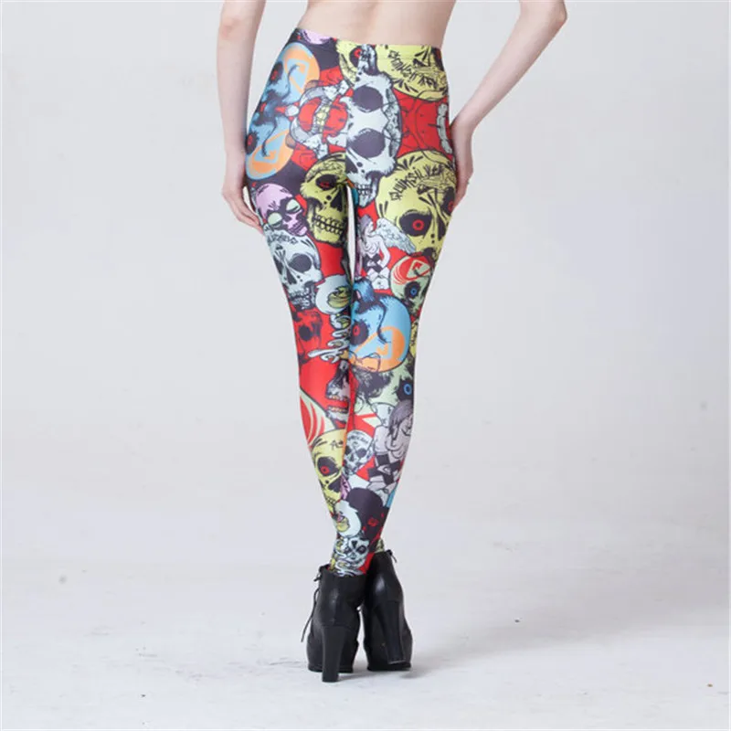 Страшные цветные штаны с принтом черепа новинка Лидер продаж женские облегающие