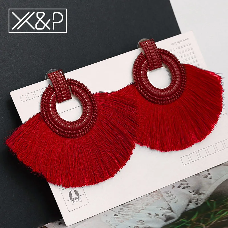 Red 4 X& P модные богемные серьги с большими кисточками крупное золото ручной работы Brincos Висячие Подвесные серьги с кисточкой для женщин Za ювелирные изделия - Окраска металла: Red 4
