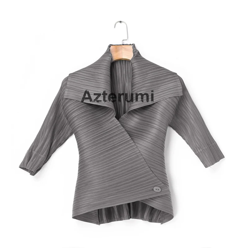 dark gray Azterumi специальная плиссированная Женская куртка с отложным воротником Женская открытая стежка пальто с рукавом до локтя Белый Хаки Красный Черный Бежевый Топы - Цвет: dark gray