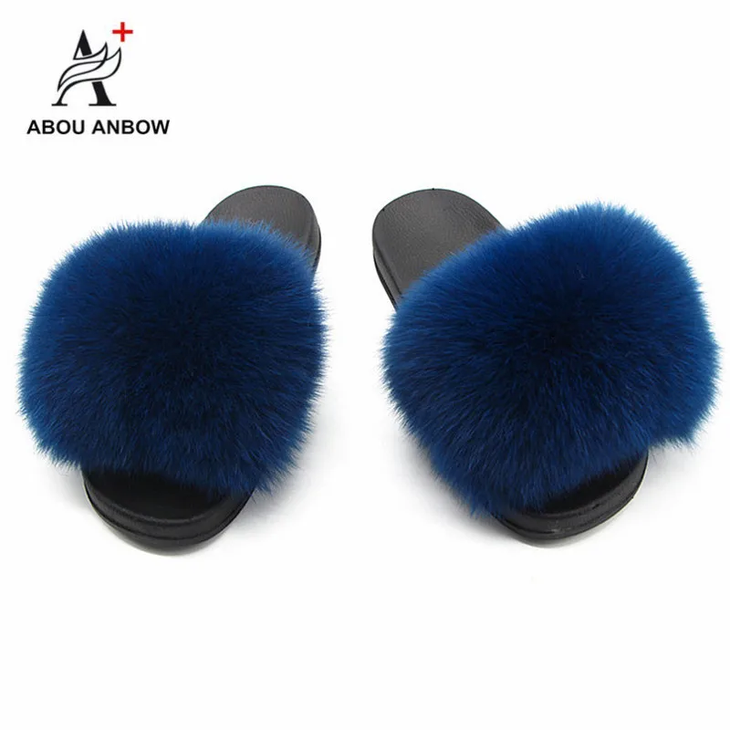 Женские меховые тапочки женские шлепанцы с искусственным лисьим мехом домашние