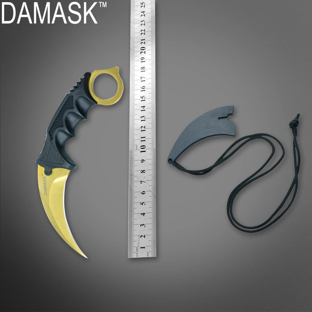 Золотой тактический Karambit фиксированной нержавеющей стали Открытый нож