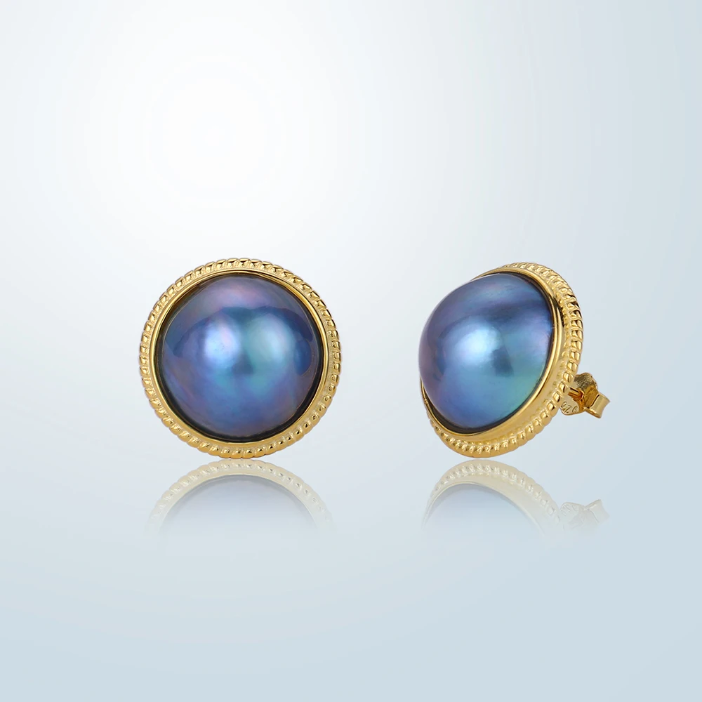 

Natural Blue Mabe Pearl Jewelry Sets Sterling Silver Necklace Earrings Ring Set Luxury Freshwater Wedding Jewelry Sets For Women