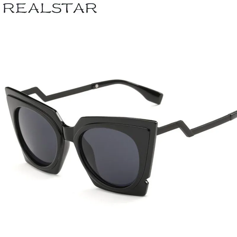 REALSTAR New 2018 Black Fashion Cat Eye Sunglasses Women Brand Designer Vintage Sun Glasses for Luxury Shades Oculos S135 |