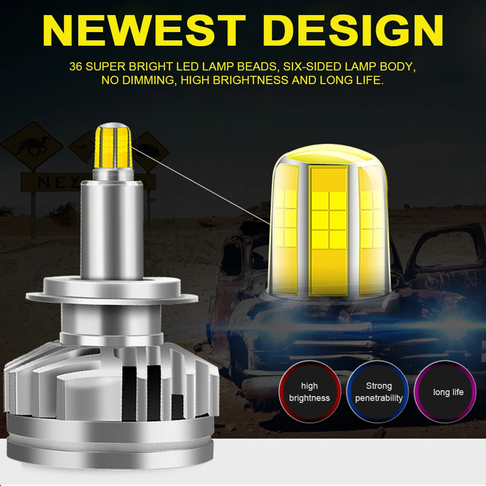 NEW Led Car Headlights H1 H7 H8 H11 HB3 9005 HB4 9006 Led Canbus Led Car Headlights 6-sides 3D Automotive Fog Lights 2Pcs