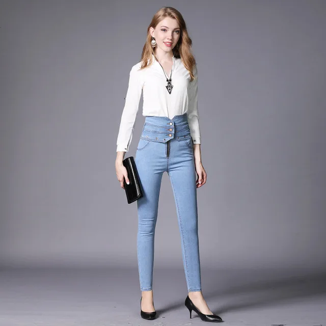 Новинка весна осень 2019 эластичные джинсы с завышенной талией на молнии женские