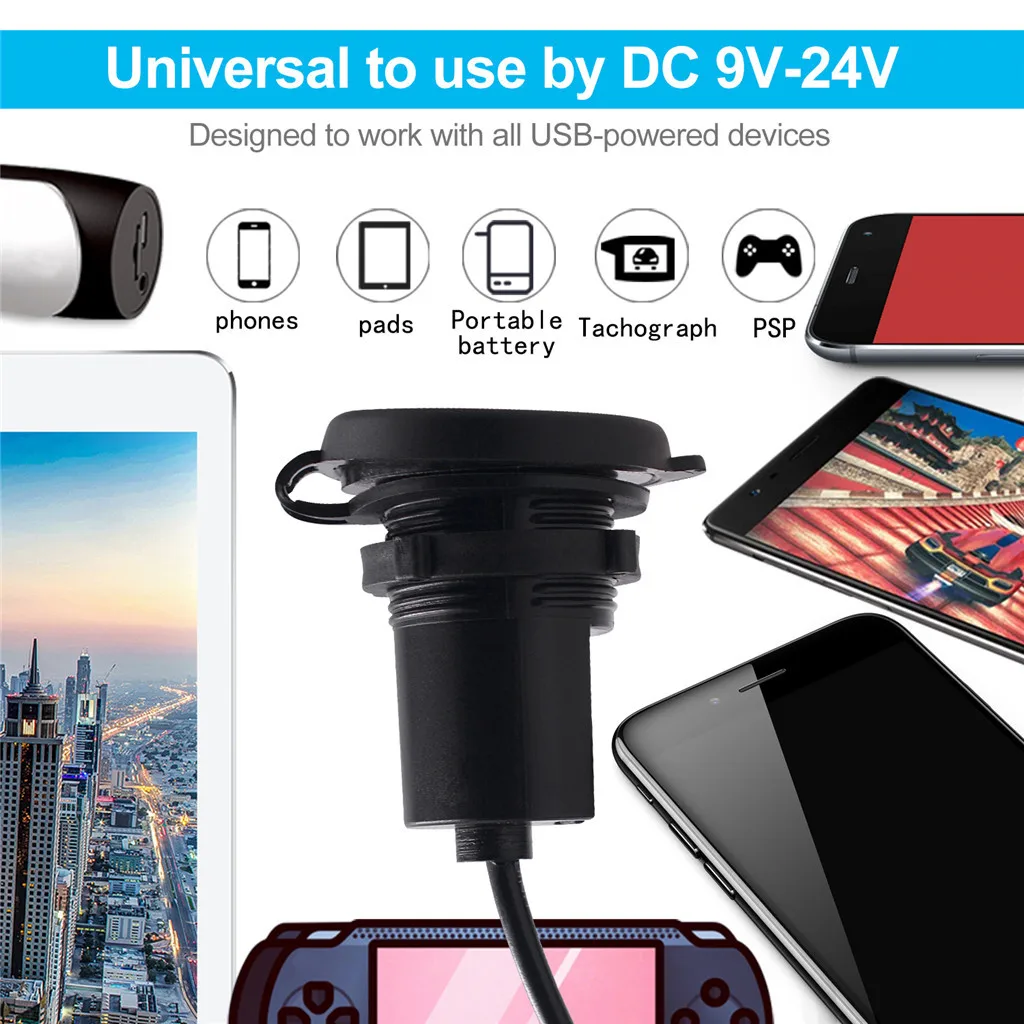 Мотоцикл питание для мобильного телефона 12V USB мотоцикл питание для мобильного телефона Зарядное устройство Водонепроницаемый Порты и разъёмы Розетка#701Y20