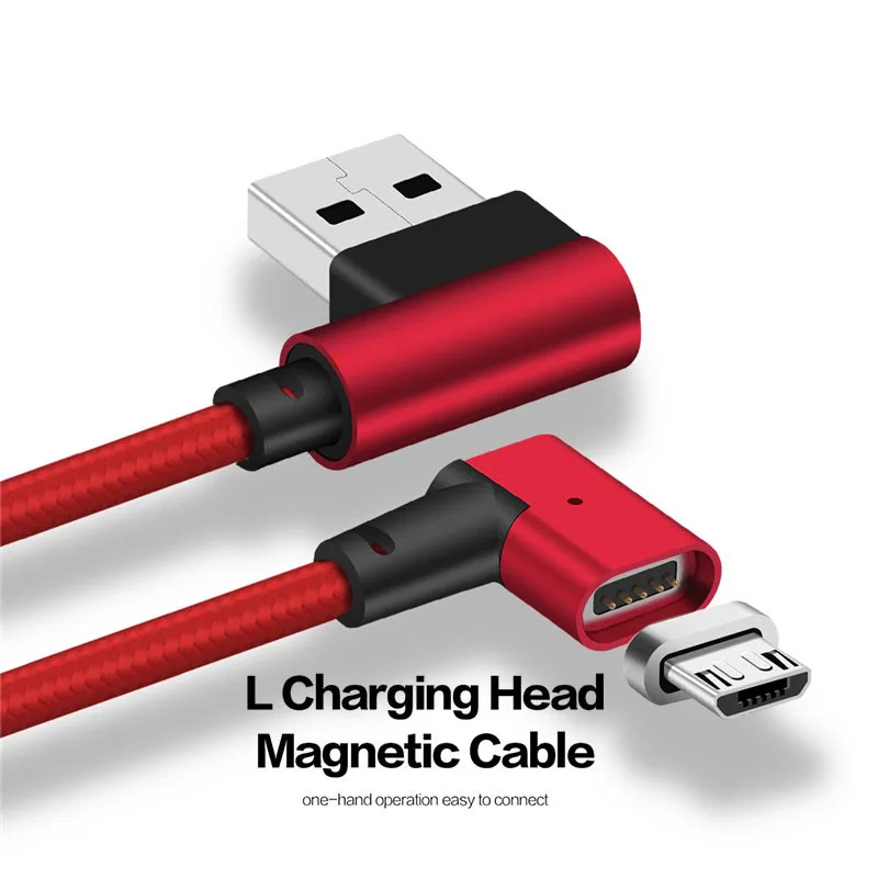 1/2/3 м 90 градусов LED Micro USB Магнитный зарядный кабель быстрая передача для телефонов