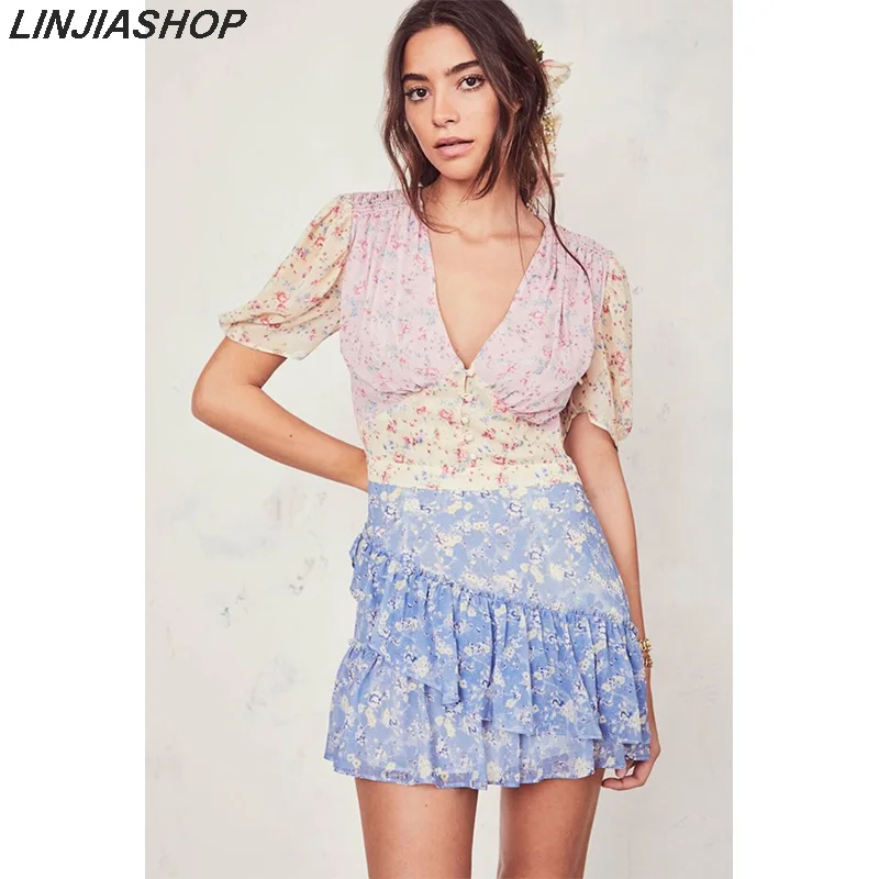 Boho loveshack/летние платья с v образным вырезом и оборками тонкое шелковое